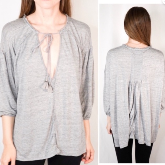 Free People We Are The Free Gray Tassel Tie Flowy Tunic Top XS - Picture 8 of 9